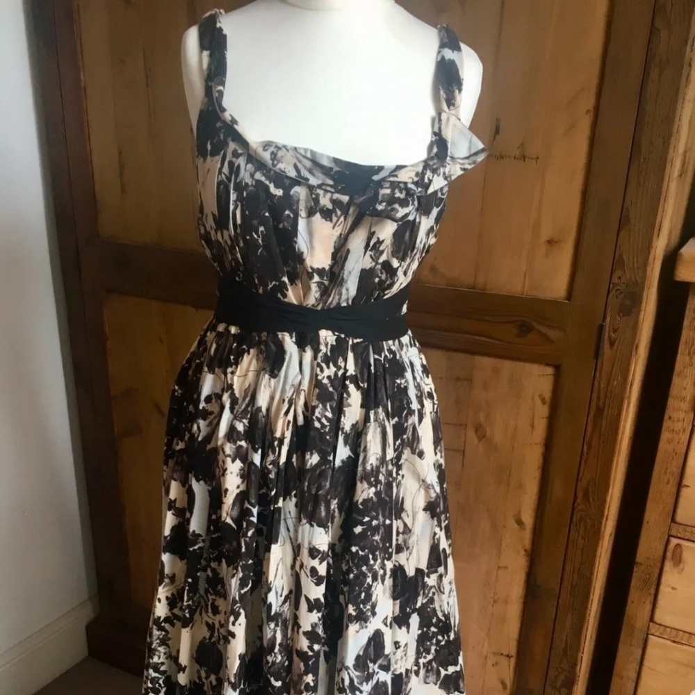 All Saints Black and Cream Floral Midi Dress